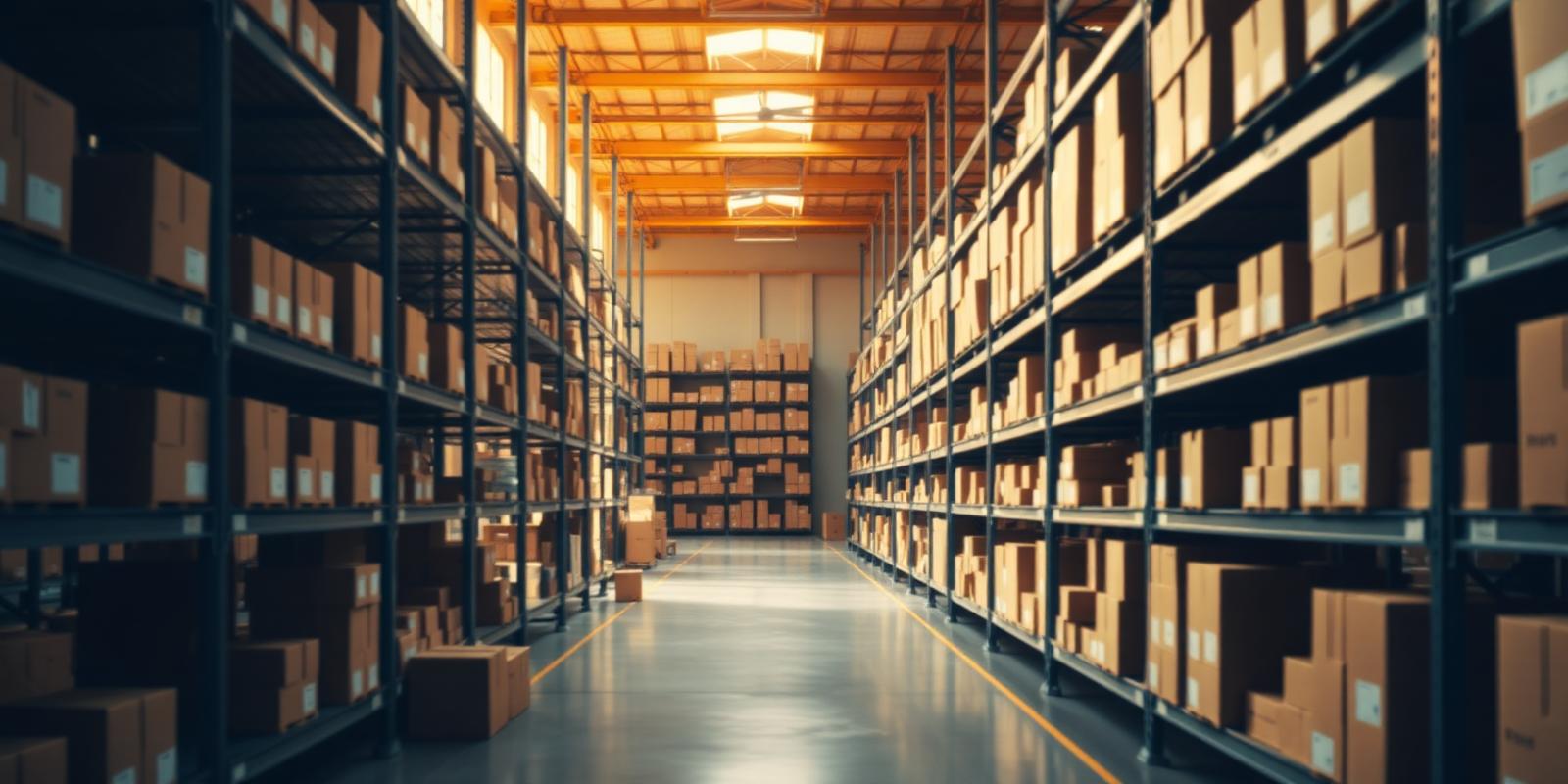 Depósito logístico con mercadería preparada para distribución